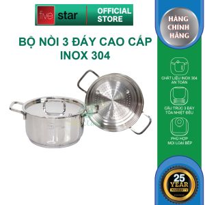 Bộ Nồi Xửng Hấp 3 Đáy Inox 304 cao cấp FiveStar Plus  FPNX20001 nắp inox size 20cm  Dùng Được Mọi Bếp