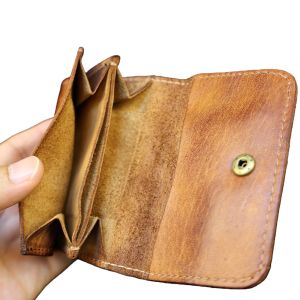 Genuine Cowhide Leather Wallet for Men Women Vintage Handmade Short Small Mens Wallets Compact Card Holder Leather Coin Purse
