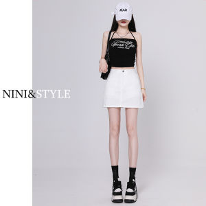 White High Waist Denim Mini Skirt Womens A-Line Wrap Body Summer New Style Prevent Exposure Small Size Versatile Short Skirt