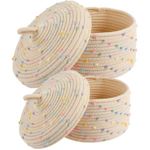 2Pcs Solid White Home Organization And Storage Children Toy Storage Baskets Cotton Rope Woven Laundry Basket Sundries Organizer