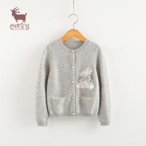Spring Autumn Girls Knitted Woolen Cardigan Grey Cartoon Baby Cashmere Sweater Princess Style Long Sleeve round Neck Coat for Kids