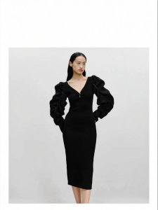 Splicing V-neck Fitted Cinched Waist Dress