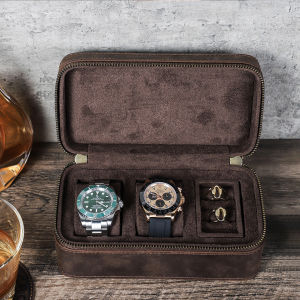 ติดต่อครอบครัวหนังแท้3ช่องใส่นาฬิกาเครื่องประดับกล่องเก็บของพกพาเดินทางสำหรับผู้หญิงของขวัญที่ดีที่สุด