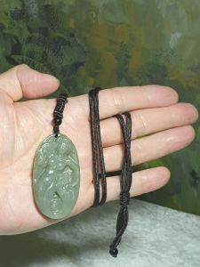 Premium Nephrite light greenish with a hint of yellowish "Getting Ones Savior" (mermaid half human half fish) pendant (with certificate) [Natural Crystal] 和田玉青白带微黃调遇贵人(美人鱼)吊坠(带证书)