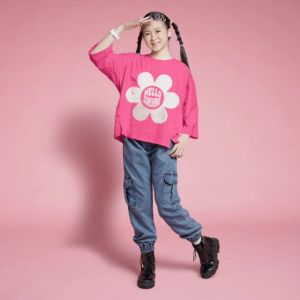 Little Pineapple Setelan Anak Perempuan Cargo Jeans Bunga Anak Tanggung 10-15Y