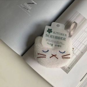 Bọt Biển Rửa Chén Hình Mèo Hoạt Hình Dễ Thương Chất Liệu Dacron Bền Chắc Dùng Để Tẩy Vết Bẩn Dùng Trong Nhà Có Móc Treo Để Cất Giữ Dễ Dàng.