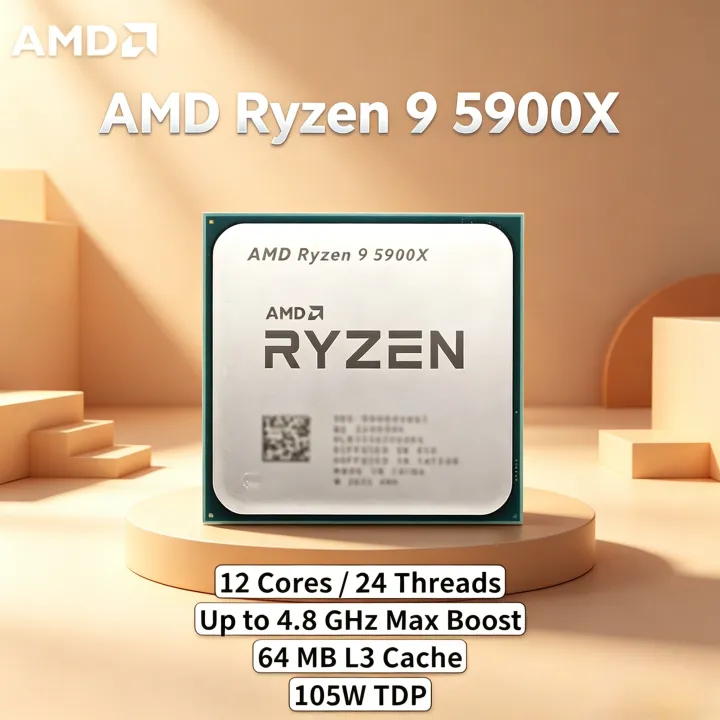AMD | AMD Ryzen 9 5900X R9 5900X 3.7GHz--4.8GHz 12-Core 24-Thread CPU Socket AM4 Processor 7NM L2=6MB L3=64M