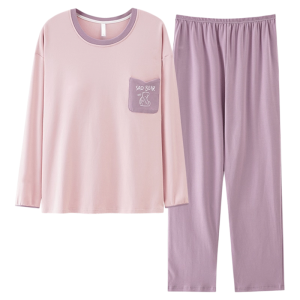 Miiow | Pure Cotton Sleepwear Set with Built-in Padded Bra Long Sleeves