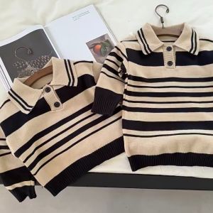 Áo len bé trai xuất hàn cổ đức 3-9 tuổi phối kẻ ngang chất liệu vải cao cấp không bai xù