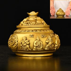 Pure Copper Covered Treasure Bowl Decorative Piece Five Road Wealth Home Living Room Office Shop Decoration Creative Handmade