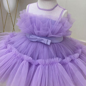 FSMKTZ Fluffy Tulle Baby Girl Dress Birthday Dress Bow 1st Birthday Purple Princess Dress for Girls Prom Gown Fashion Baby Party Wedding Kids Clothes
