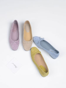 Seasonal Bow Decorated Round Toe Coarse Heel Ladies Shoes
