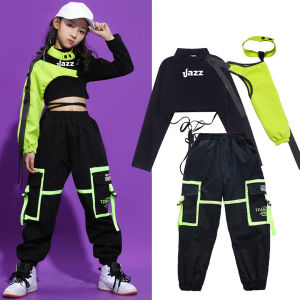 LOlanta 3Pcs Girls Hip Hop Dance Clothes Crop Top Cargo Pants Sets Active Outfits 4-16Years