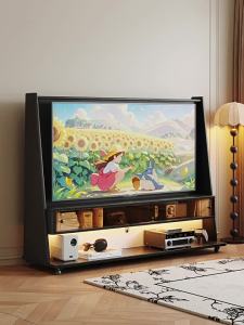 QUYUAN | Portable Small-Space Retro TV Stand Solid Wood With Wheels