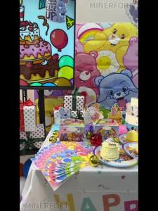 Care Bears | Care Bears Flag Happy Birthday in English Gold Plated Swallowtail Flag Decoration Banner Party Supplies