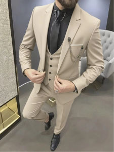 Luxury Elegant Black Mens Suit 3-Piece Single-Breasted Slim Fit Jacket Vest and Pant Formal Set for Business