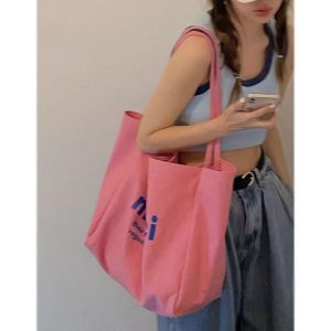 Large Capacity Canvas Shoulder Bag Womens Korean Style Commuter Bag Lazy Canvas Bag Fashionable Student Bag Casual Triangular Bag
