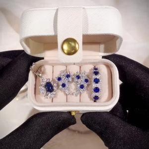 Huitan Royal Blue Stone Jewelry Set for Women 3PCS Bridal Set with Necklace Earrings Ring Elegant Wedding Party Accessories Gift