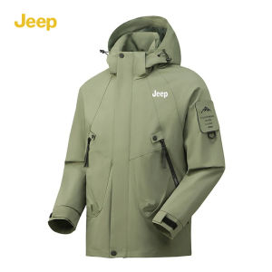 Jeep Mens Windbreaker Waterproof Jacket Mens Camping Jackets Solid Color Wear-resistant Jacket Outdoor Mountaineering Suit Windproof and Breathable Couple Trench Coat Jacket Casual Coat