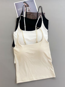 เสื้อกั๊กสายเดี่ยวคอวีทรงสลิมฟิตผ้าโมดอลคอตตอนพร้อมแผ่นเสริมหน้าอก ทรงหลวม สไตล์ฤดูร้อน 2024 เสื้อชั้นในสุดเก๋สำหรับผู้หญิง