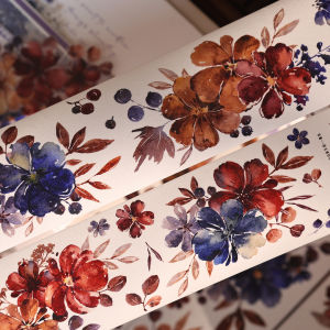 Xiaobai Home Creative Cultural【Evening】Light Retro Blue Brown Large And Small Flower Paper PET Die Cut Sticker Card Tape