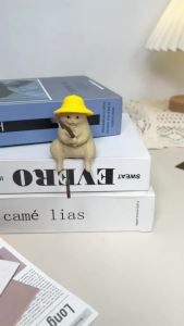 3D Printed Fishing Cat Figurine Cute Hat Kitten Monitor Ornament Home Office Desk Shelf Decor Mini Fisherman Cat Statue