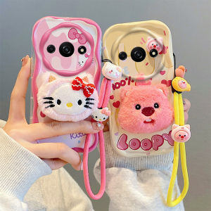 Cartoon Doll Phone Case Redmi A3 RedmiA3 New Cute Creative Fashion 3D Plush Beaver Briquette Bear Hello Kitty All-inclusive Soft Casing with Lanyard 2024