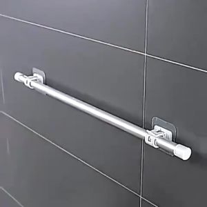 10Pcs Curtain Rod Shelf Bracket Nail-Free Adjustable Curtain Rod Holder Self-adhesive Wall Hooks for Closet Bathroom Shower Rod Bathroom Curtain Rod Fixed Clip Holder Hook