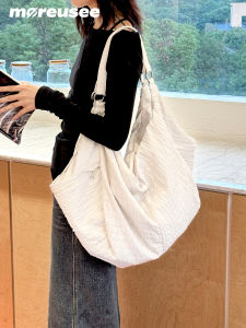 Laid-back Style Wooden And Stone White Large Capacity Commuter Single Shoulder Slant Cross Bag Gypsy Wanderer Tote Bag