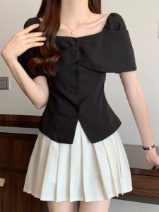 plus Size One Shoulder Ruffle Sleeveless Shirt Women Summer New Style Slimming Top French Style Commute Korean Version Polyester Fiber