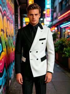 Handsome 2 Pieces Men Wedding Prom Dress Suits Double Breasted Peak Lapel Blazer Pants Business Men Suits Groom Tuxedos Set