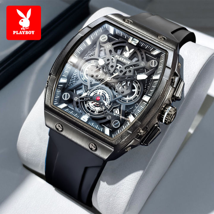 PLAYBOY นาฬิกา ผู้ชาย กัน น้ำ ของแท้ 2026 ใหม่ กีฬา ลำลอง สายซิลิโคน โค ...