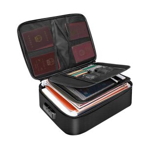 Fireproof Document Box Water-resistant Heat Insulated Portable Laptop Files Home Fire Safe Case with Zipper Multi-compartment