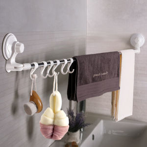 Wall-Mounted Single-Towel-Rod Bathroom Storage Rack No-Drilling Required Towel Holder Shelf Hanging Bar for Household Use