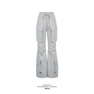 Knitted Work Pants by Chen Lady Casual Commute Style Elastic Waist Flared Legs Comfortable Fit Long Pants for Women