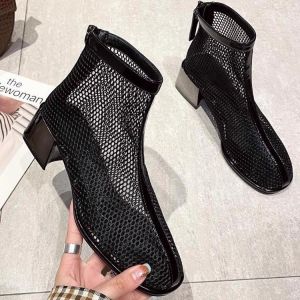 Korean Version of Mesh Temperament High Heel Sandals Womens Fashion Square Heel Breathable and Comfortable Womens Shoes