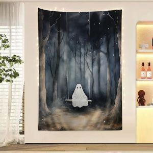 VIKAMA Halloween Glow-in-the-Dark Tapestry Spooky Show Haunted House Pumpkin Living Room Tapestry Escape Theme Party Decoration