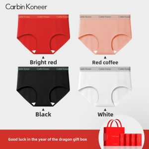 Red Pure Cotton Triangle Panties Womens Underwear CarbinKoneer Antimicrobial Mid-Waist Briefs Comfortable Home Shorts
