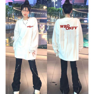 American Ins Trendy Autumn Letter Print Long Sleeves T-shirt Female Loose Oversize Easiest for Match Couple Niche Top