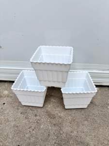 5 PCS White Square Planters with Scallop Edges for Gardening and Home Decor L3.3xW3.3xH3 inches