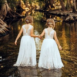 Girls White Lace Dress Deeling Gaunt Sweet Girl Flower Girl Elegant Bridesmaid Skirt 4-12 Years Old Girl Christmas Clothing