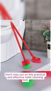 DS Long Plastic Round Toilet Brush Hard Bristle Cleaning Bathroom Scrub With Handle