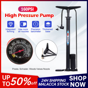 【Free Needle】Bicycle Pump Portable Manual Air Pump 160PSI Pressure Gauge Balloon Tire Inflator Ball Inflator 打气泵