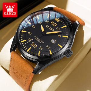 OLEVS New Official Original Authentic Mens Watch Luxury Fashion Casual Student Waterproof Calendar Leather Strap Brand Quartz Watch Gift for Boyfriend