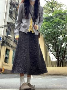 YIWEIYI | Gray and Yellow Color Block Knit Cardigan Sweater Women