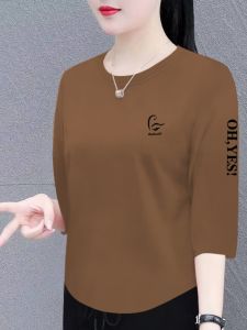 Pure ผ้าฝ้าย เสื้อยืดผู้หญิง ฤดูร้อน ใหม่เกาหลี หลวม พรางหุ่น แขนสามส่วน คอกลม ลำลอง เสื้อท่อนบน อินเทรนด์ ผู้หญิง เสื้อยืด