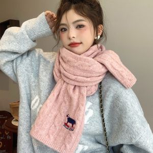 Miiow | Cat Lady Knitted Woolen Scarf Womens Autumn Winter Style Korean Version Student Warm Solid Color Short Neck Warmer Cute