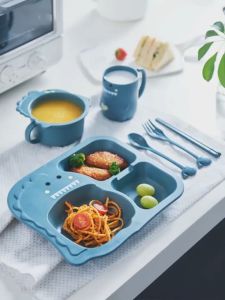 EZYLITTLES 6in1 Kid Tableware Children Set Dino Plates Cups Bowls Sppons Forks Chopstick Baby Hand Training