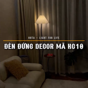 Đèn đứng decor HUTA Light For Life KC10 thân kim loại kết hợp bàn cafe ánh sáng vàng bóng led tiết kiệm điện năng bảo hành 24 tháng