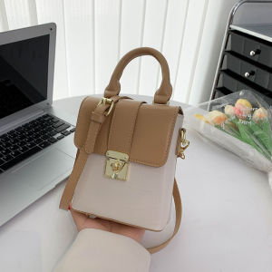 Summer new color blocking mobile phone bag one shoulder cross body womens bag stone pattern color contrast portable small square bag